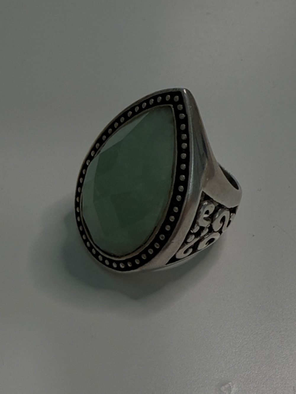 Teardrop Green Stone Sterling-Style Statement Ring